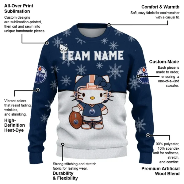 Edmonton Oilers Sweater Personalized Hello Kitty Blue New Arrival