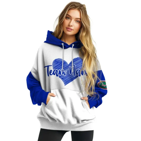 Florida Gators Hoodie Custom Scribble Heart Blue White High Quality
