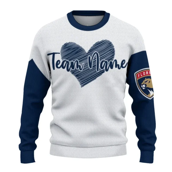 Florida Panthers Sweater Custom Heart Sketch Red White Best Selling