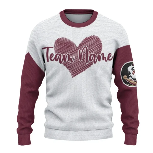 Florida State Seminoles Sweater Personalized Heart Sketch Garnet White Best Selling