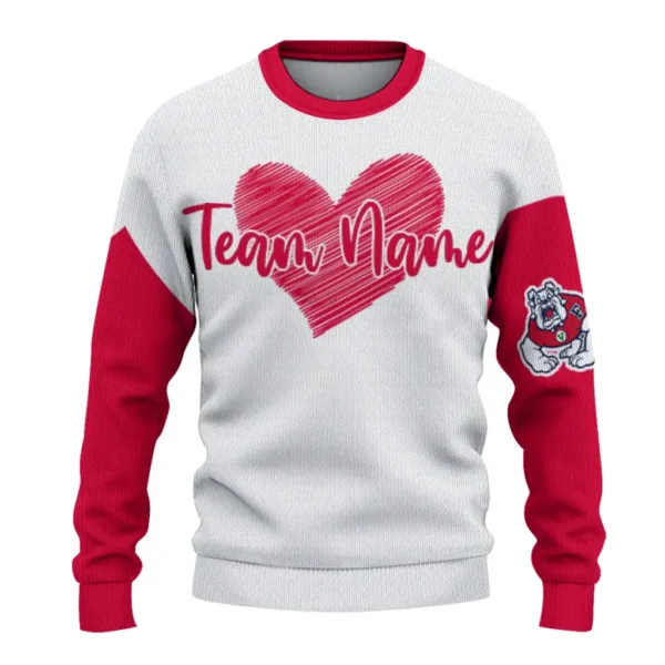 Fresno State Bulldogs Sweater Customized Heart Sketch Red White Best Selling