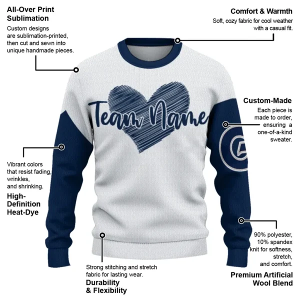 Georgetown Hoyas Sweater Personalized Heart Sketch Blue White New Arrival