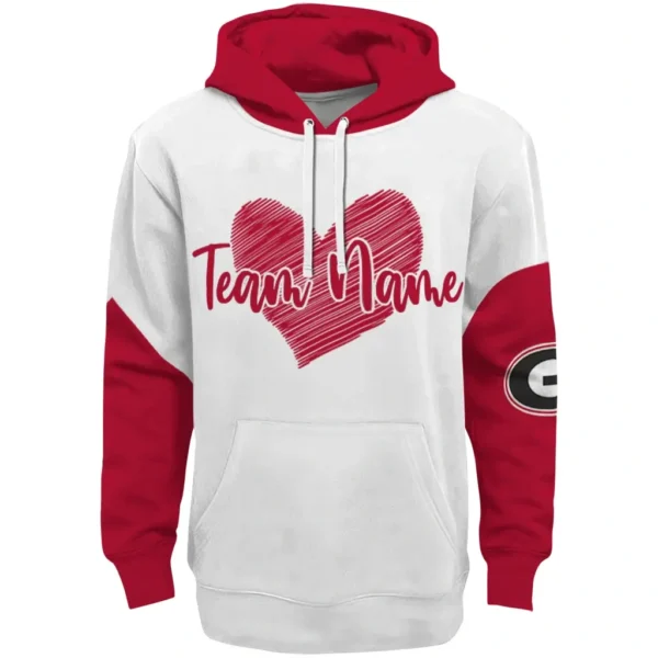 Georgia Bulldogs Hoodie Personalized Scribble Heart Red White Best Selling