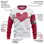 Georgia Bulldogs Sweater Custom Heart Sketch Red White Best Selling