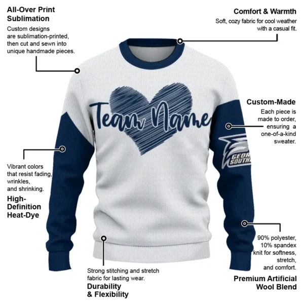 Georgia Southern Eagles Sweater Customized Heart Sketch Blue White New Arrival