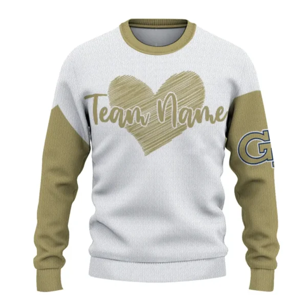 Georgia Tech Yellow Jackets Sweater Customized Heart Sketch Gold White Best Selling