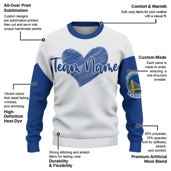 Golden State Warriors Sweater Custom Heart Sketch Blue White New Arrival