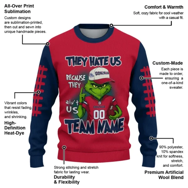 Gonzaga Bulldogs Sweater Personalized Grinch Fierce Blue New Arrival