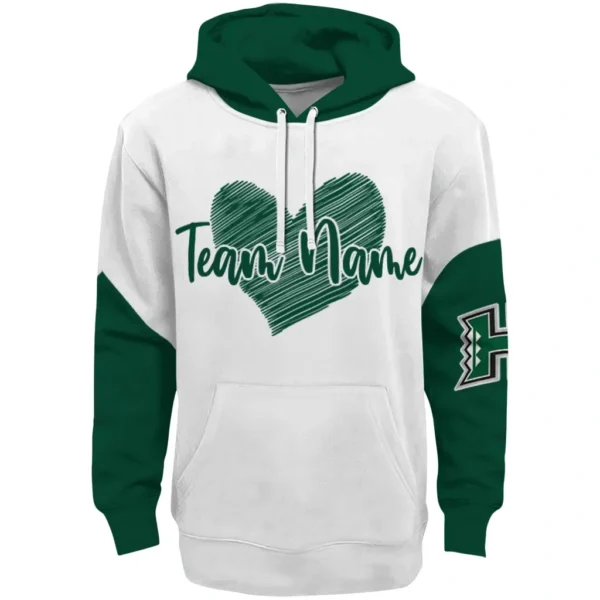 Hawaii Rainbow Warriors Hoodie Custom Scribble Heart Green White Best Selling