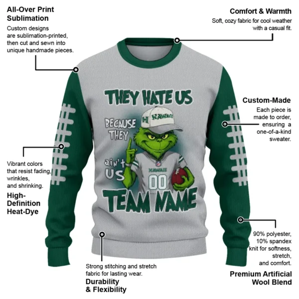 Hawaii Rainbow Warriors Sweater Custom Grinch Fierce Green New Arrival