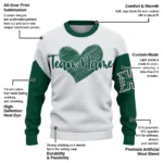 Hawaii Rainbow Warriors Sweater Customized Heart Sketch Green White Best Selling