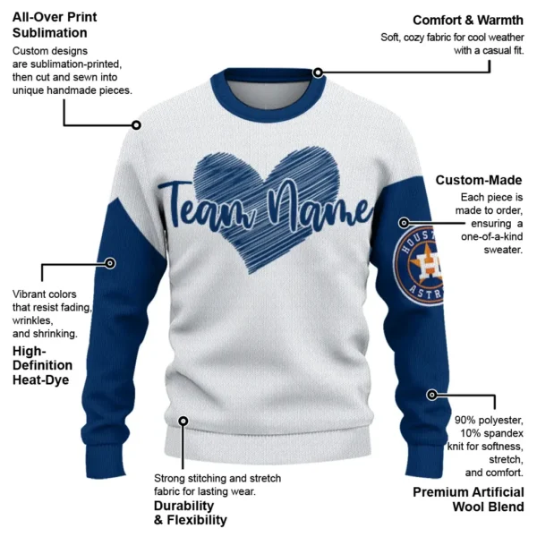 Houston Astros Sweater Customized Heart Sketch Blue White New Arrival