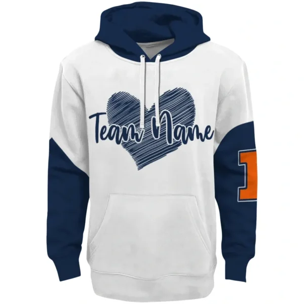 Illinois Fighting Illini Hoodie Custom Scribble Heart Blue White Best Selling