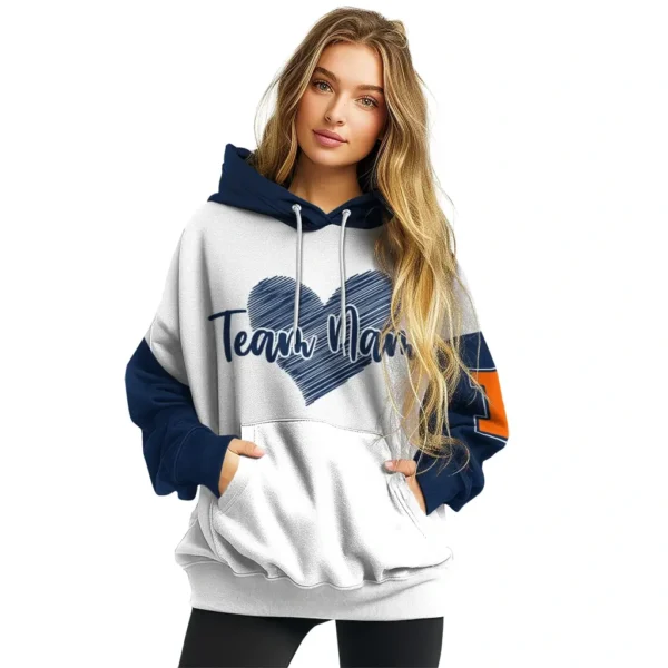 Illinois Fighting Illini Hoodie Custom Scribble Heart Blue White High Quality
