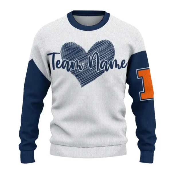Illinois Fighting Illini Sweater Customized Heart Sketch Blue White Best Selling