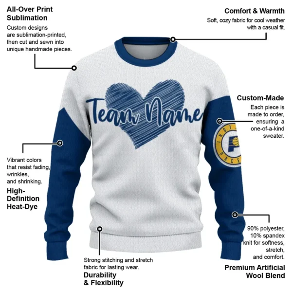 Indiana Pacers Sweater Customized Heart Sketch Blue White New Arrival