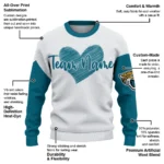 Jacksonville Jaguars Sweater Custom Heart Sketch Teal White Best Selling