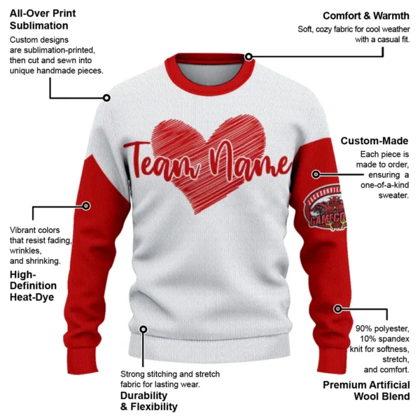 Jacksonville State Gamecocks Sweater Customized Heart Sketch Red White New Arrival