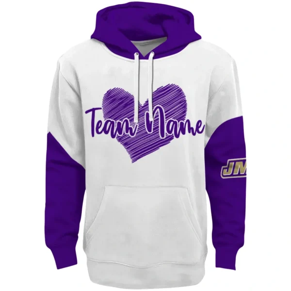 James Madison Dukes Hoodie Customized Scribble Heart Purple White Best Selling
