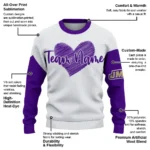 James Madison Dukes Sweater Personalized Heart Sketch Purple White Best Selling