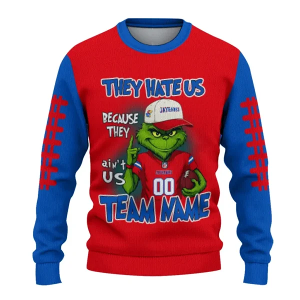 Kansas Jayhawks Sweater Personalized Grinch Fierce Blue Best Selling