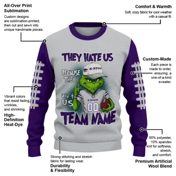Kansas State Wildcats Sweater Customized Grinch Fierce Purple New Arrival