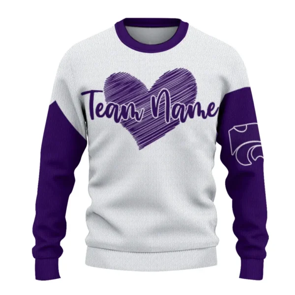 Kansas State Wildcats Sweater Personalized Heart Sketch Purple White Best Selling