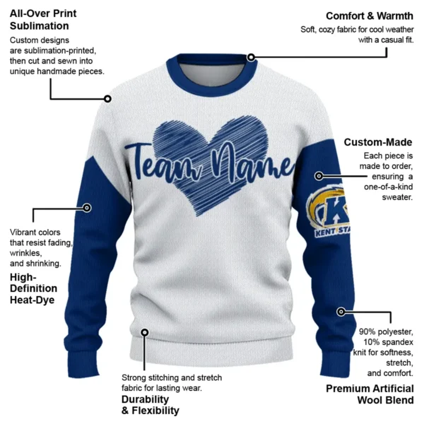 Kent State Golden Flashes Sweater Customized Heart Sketch Navy Blue White New Arrival