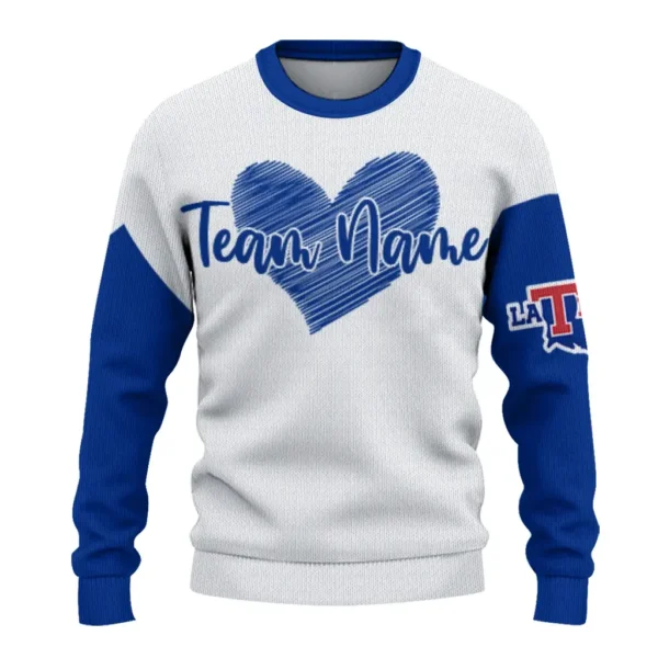La Tech Sweater Custom Heart Sketch Blue White Best Selling