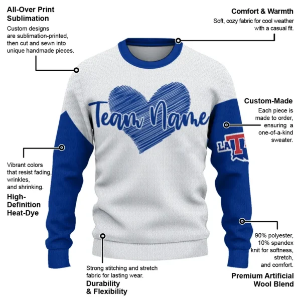 La Tech Sweater Custom Heart Sketch Blue White New Arrival
