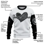 Las Vegas Raiders Sweater Personalized Heart Sketch Black White Best Selling