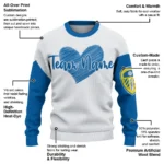Leeds United Sweater Personalized Heart Sketch Blue White Best Selling