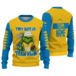 Los Angeles Chargers Sweater Personalized Grinch Fierce Blue Best Selling