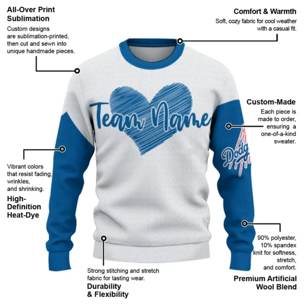 Los Angeles Dodgers Sweater Customized Heart Sketch Blue White New Arrival