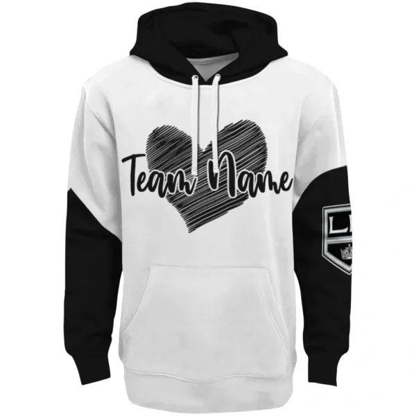 Los Angeles Kings Hoodie Custom Scribble Heart Black White Best Selling