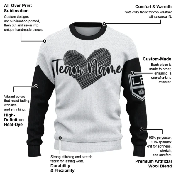 Los Angeles Kings Sweater Customized Heart Sketch Black White New Arrival