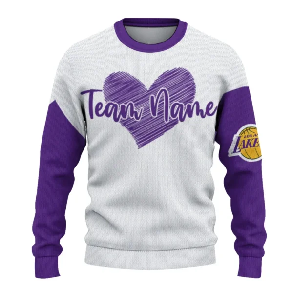 Los Angeles Lakers Sweater Customized Heart Sketch Purple White Best Selling