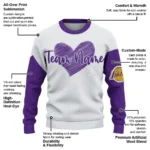 Los Angeles Lakers Sweater Customized Heart Sketch Purple White Best Selling