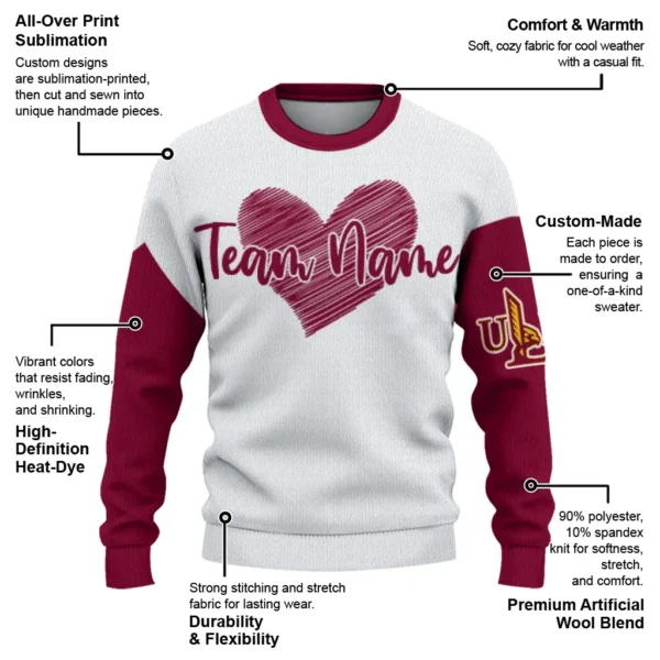 Louisiana Monroe Warhawks Sweater Customized Heart Sketch Red White New Arrival