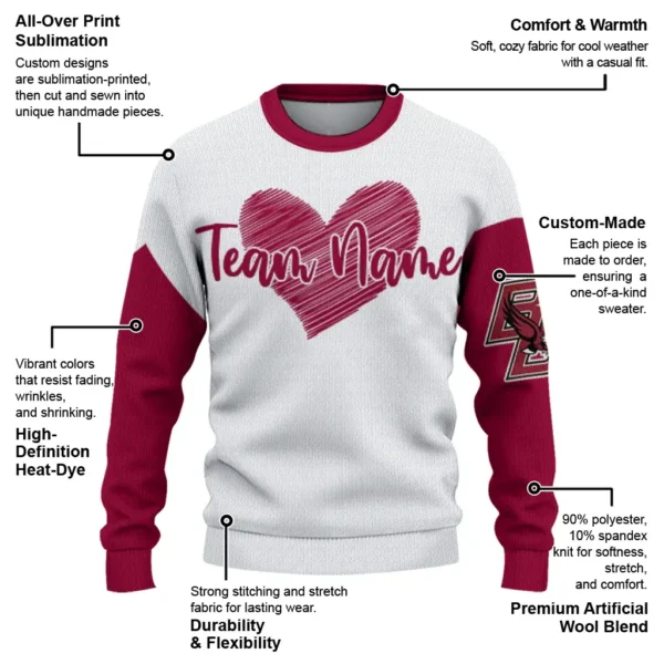 Louisiana Ragin Cajuns Sweater Customized Heart Sketch Red White New Arrival