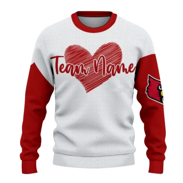 Louisville Cardinals Sweater Personalized Heart Sketch Red White Best Selling