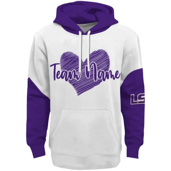 Lsu Tigers Hoodie Personalized Scribble Heart Purple White Best Selling