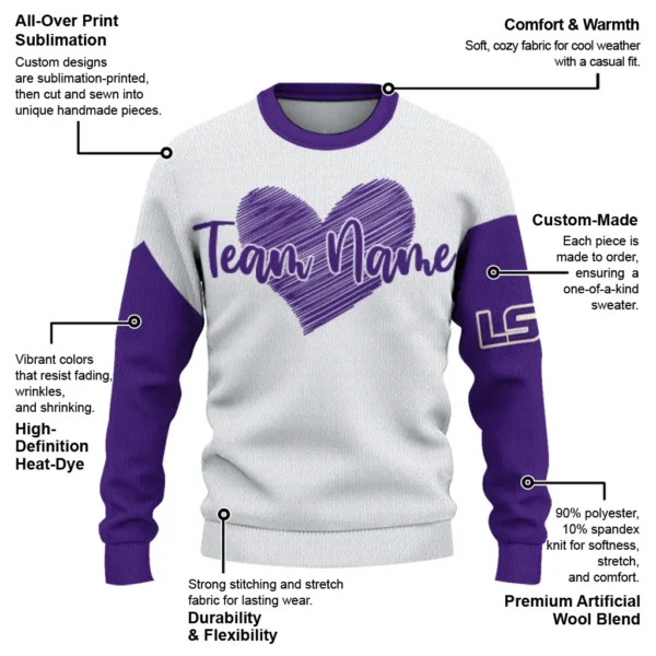 Lsu Tigers Sweater Custom Heart Sketch Purple White New Arrival