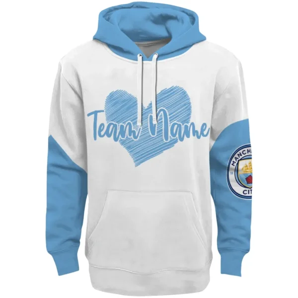 Manchester City Hoodie Custom Scribble Heart Sky Blue White Best Selling