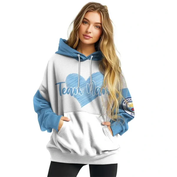 Manchester City Hoodie Custom Scribble Heart Sky Blue White High Quality