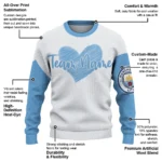 Manchester City Sweater Customized Heart Sketch Sky Blue White Best Selling