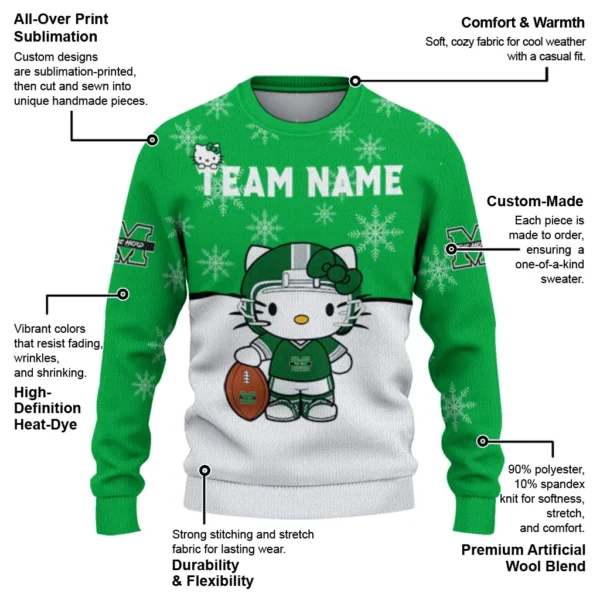 Marshall Thundering Herd Sweater Customized Hello Kitty Green New Arrival