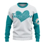 Miami Dolphins Sweater Personalized Heart Sketch Aqua White Best Selling