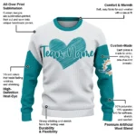 Miami Dolphins Sweater Personalized Heart Sketch Aqua White Best Selling