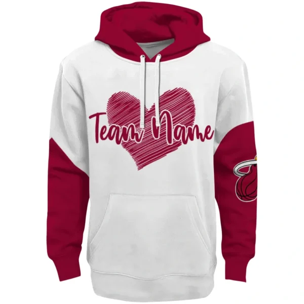 Miami Heat Hoodie Personalized Scribble Heart Red White Best Selling
